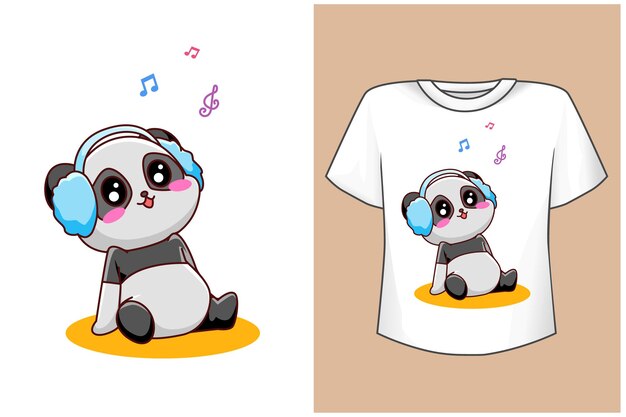 Mockup cute panda with music