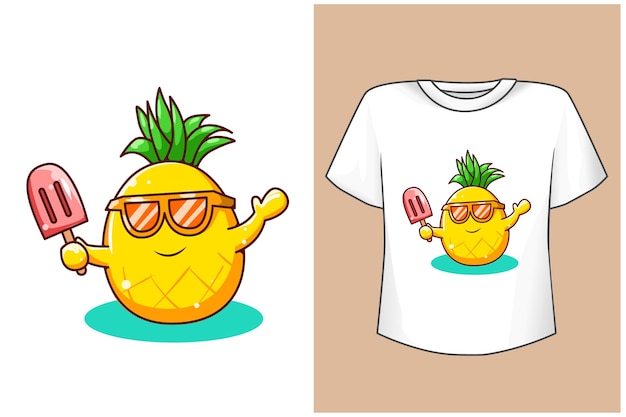 Mockup cute pineapple with ice cream