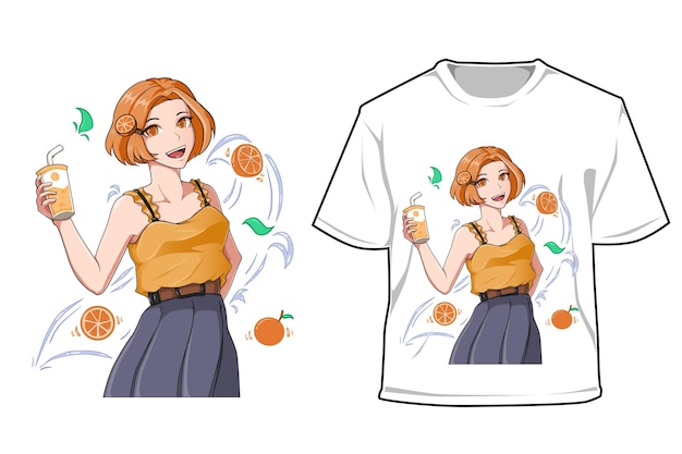 Mockup cute summer girl with orange juice