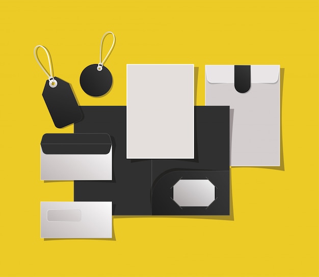 Vector mockup folder labels and envelopes