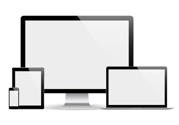 Vector mockup gadget and device black color with a blank touch screen isolated on the grey background