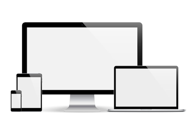 mockup gadget en apparaat zwarte kleur met leeg touchscreen geïsoleerd op de grijze achtergrond