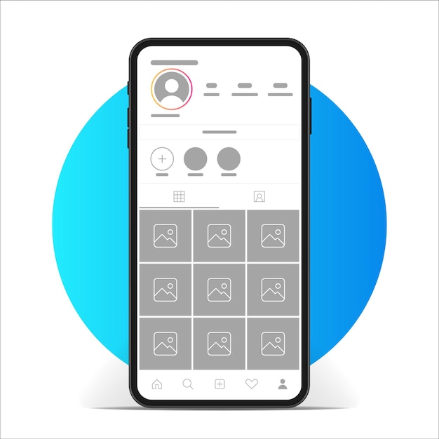 Vettore mockup dell'app dell'interfaccia di instagram.