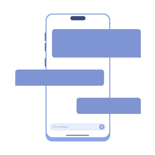 Vector mockup of messenger chat in mobile phone template of smartphone and empty talk speech bubble icon