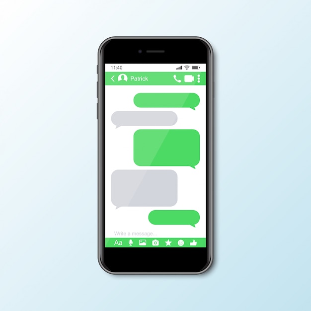 Vector mockup met smartphone met messenger-venster voor sociale media