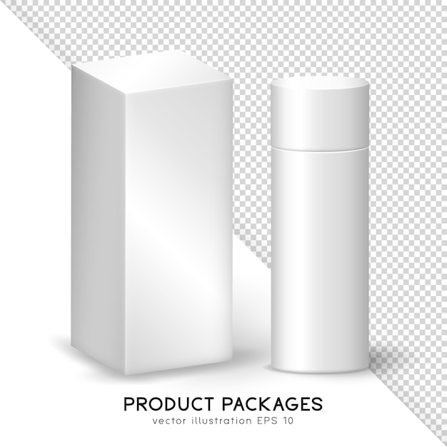 Mockup met witte matte containers voor productpresentatie. rechthoekige en cilindrische verpakkingen