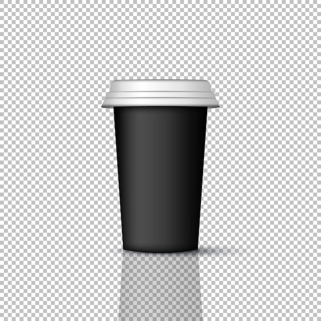 ベクトル 飲み物のための白いふたが付いている黒いコーヒーカップのモックアップ3d現実的なプラスチックカップテンプレート