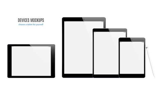 ベクトル 白い背景で隔離の黒いスクリーンセーバーと現実的なタブレットの空白の色のモックアップ