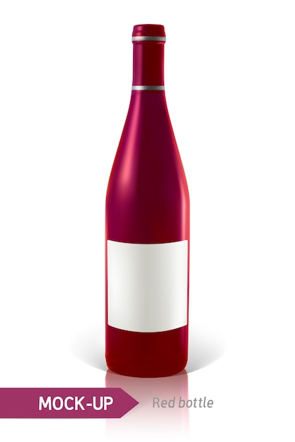 Реалистичный макет коктейльной бутылки на белом фоне с отражением и тенью