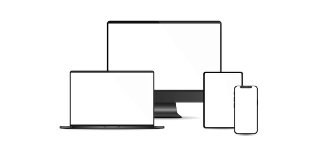 이랑 현실적인 장치 노트북 태블릿 컴퓨터와 전화 벡터 일러스트 레이 션의 집합