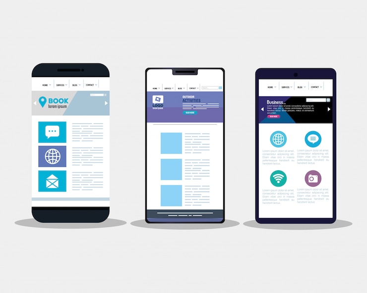 Vector mockup responsive web, concept website development in smartphones