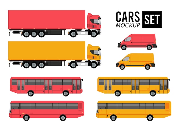 Mockup set colors cars vehicles transport