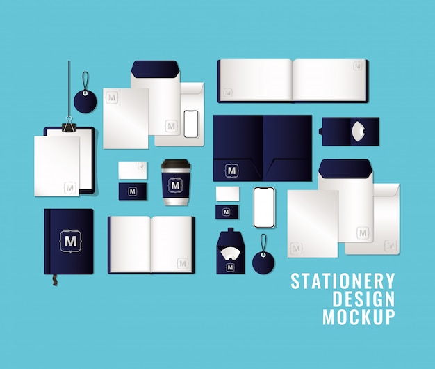 Mockup-set met donkerblauwe branding