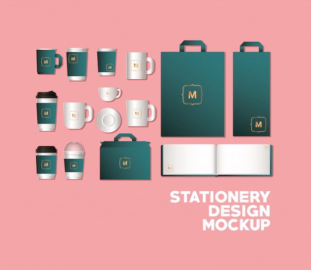 Vector mockup set with green branding