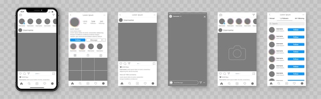 Mockup of social network. Smartphone template for social media app. Social network interface app.