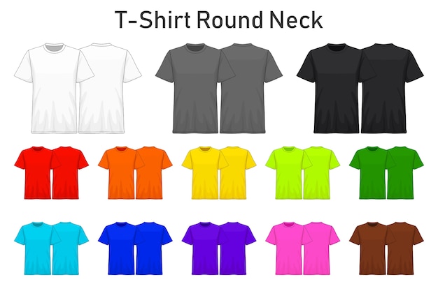 Vector mockup t-shirt round neck color collection set