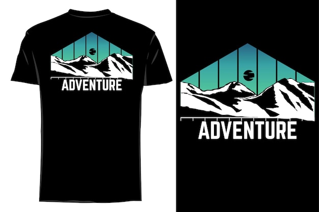 Mockup t-shirt silhouette avventura montagna retrò vintage