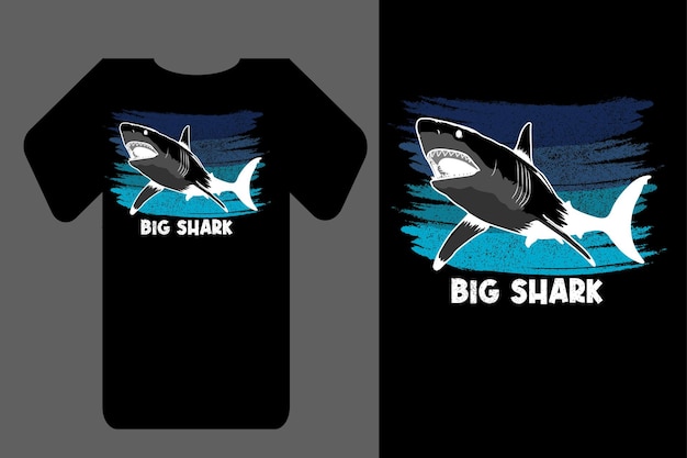 Mockup t-shirt silhouette big shark retro vintage