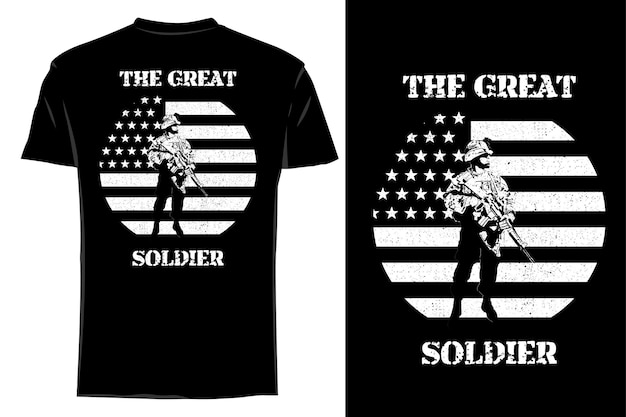 Vector mockup t-shirt silhouette the great soldier retro vintage