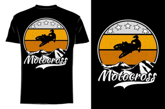 Mockup t-shirt silhouette motocross at mountain retro vintage