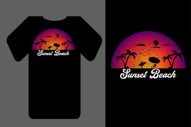 Mockup t-shirt silhouette tramonto spiaggia retrò vintage