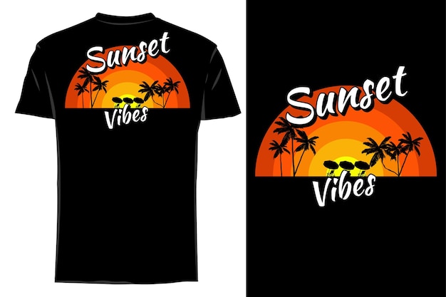 Mockup t-shirt silhouette sunset vibes retro vintage