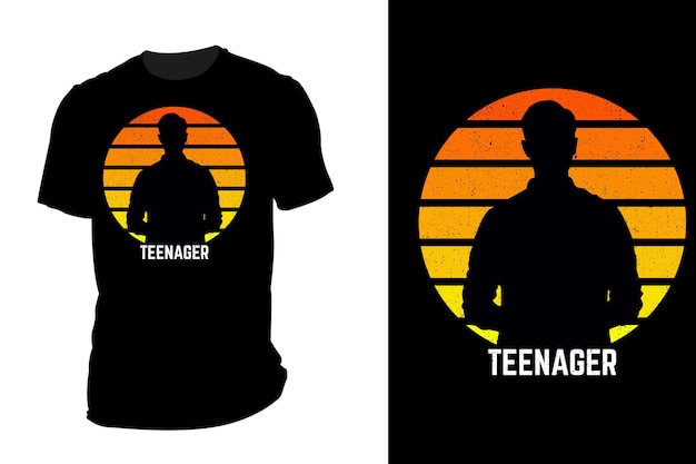 Mockup t-shirt silhouette adolescente retrò vintage