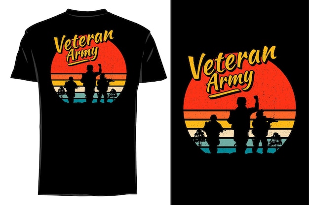 Mockup t-shirt silhouette veterano esercito retrò vintage