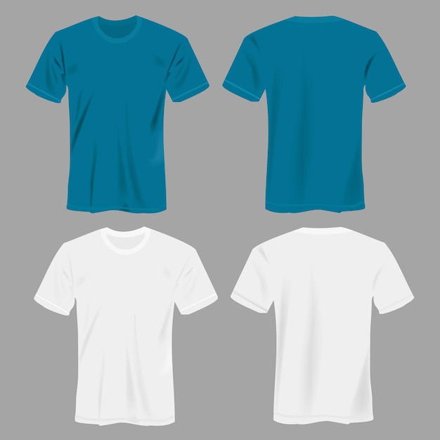 Vector mockup tshirt front and back in blue and white illustration