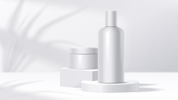 Mockup tube and jar on podium with shadows illustration