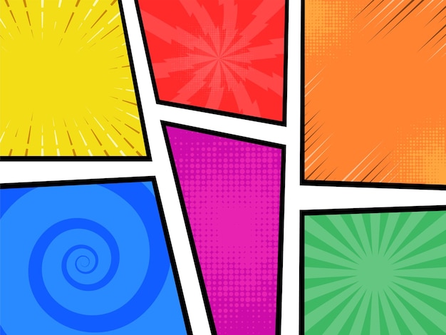 Mockup of typical comic book page on colorful background