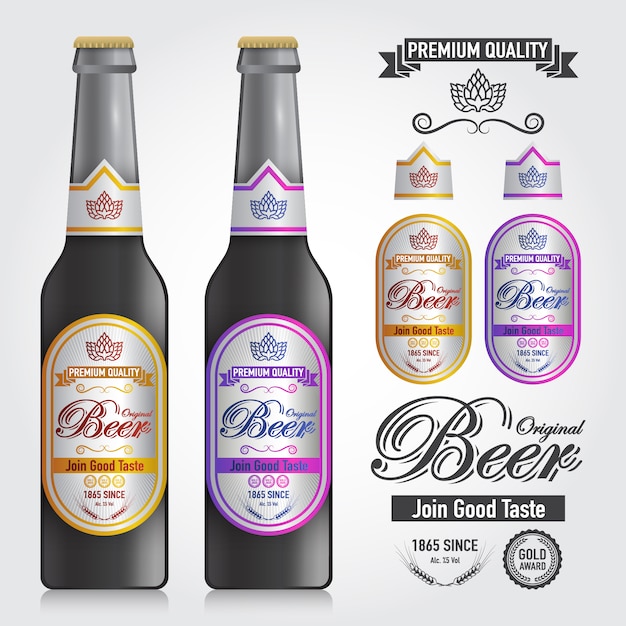 Mockup van fles Vector en ontwerp Premium Label van bier