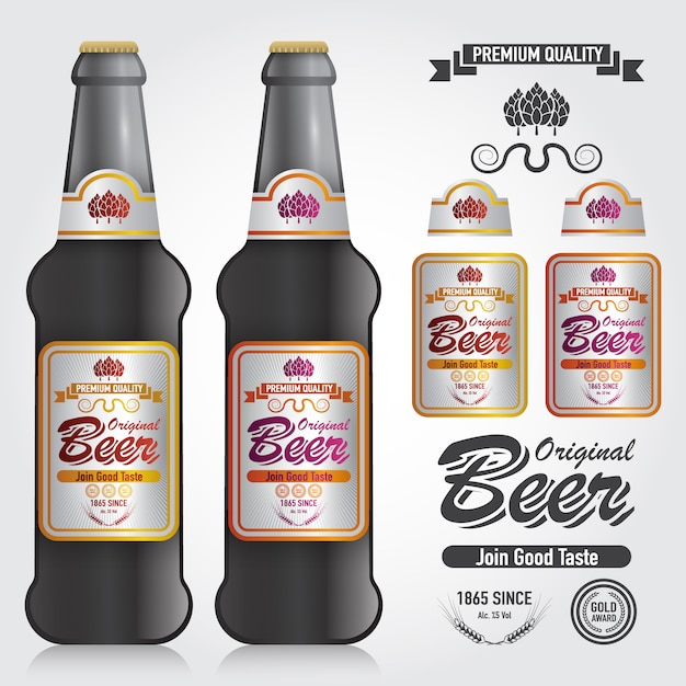 Mockup van fles Vector en ontwerp Premium Label van bier