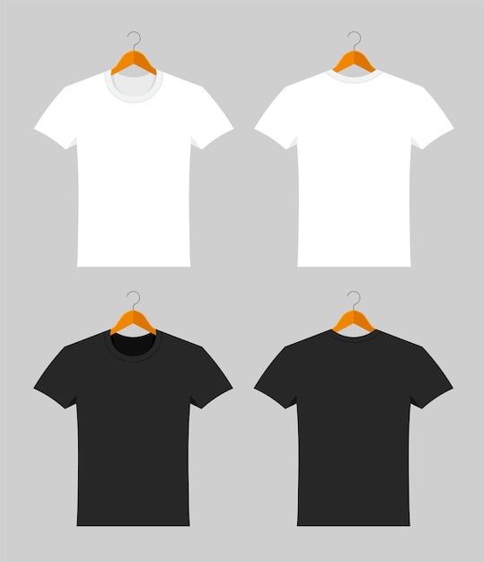 Mockup van lege unisex-t-shirts in een platte stijl zomerkleding aan de voor- en achterkant