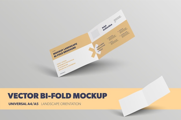 Mockup of vector unfolded landscape bifold inside isolated on background