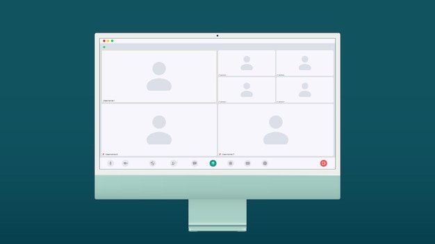 Mockup videoconferenties en online vergadering werkruimte vectorpagina webinar-interface online communicatie chatten klantenondersteuning videoconferentie gebruikersinterface video-oproepen vensteroverlay