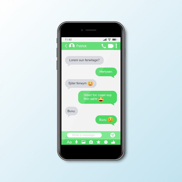 Vector mockup with smartphone with messenger window for social media