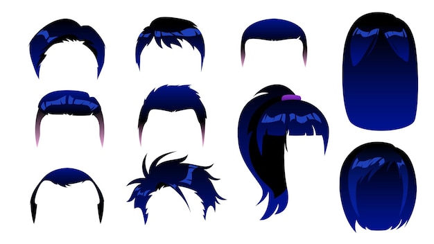 Mode Avatar Set van kapsels voor mannen en vrouwen Geïsoleerde blauwe kappers