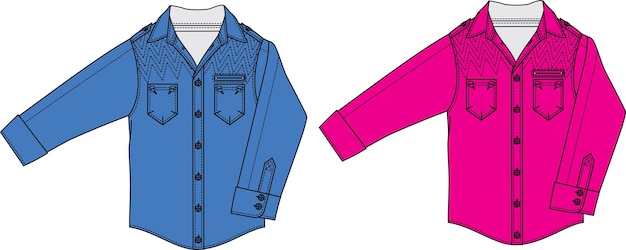 Mode Heren Shirts platte schets technische tekening vector illustratie sjabloon