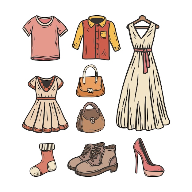 Mode kleding Doodle stijl vectorillustratie