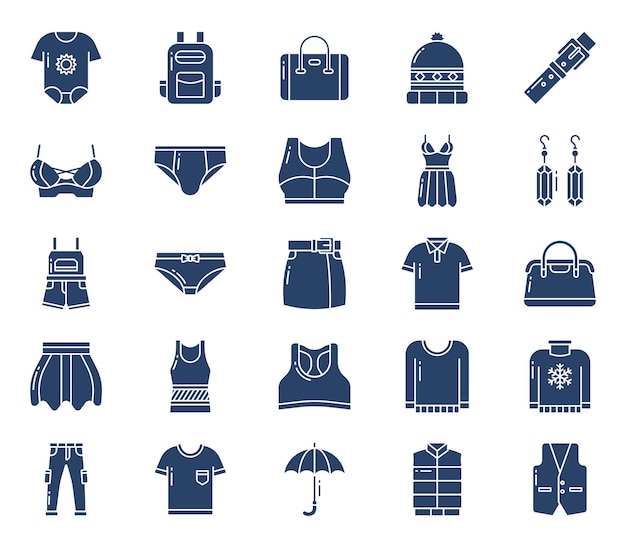 Mode kleding en jurk vector icon set