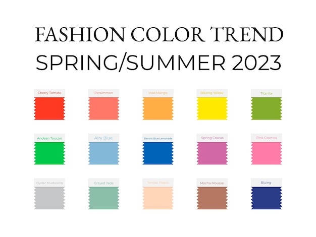 Mode kleurtrend lente zomer 2023 trendy kleurenpaletgids penseelstreken verfkleur met namenstalen eenvoudig te bewerken vectorsjabloon voor uw creatieve ontwerpen