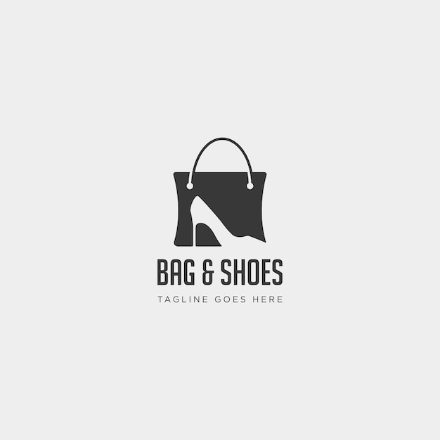 Mode tas shoping met hoge hak negatieve ruimte eenvoudig logo sjabloon vector illustratie pictogram element - vector