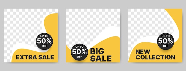 Mode verkoop banner ontwerpsjabloon voor social media post met gele en zwarte vectorillustratie