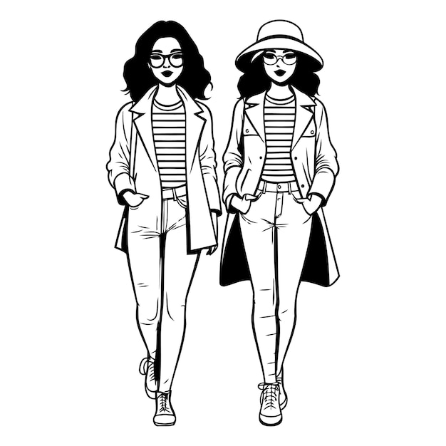Vector mode vrouwen vrienden met casual kleding cartoon geïsoleerde vector illustratie grafisch ontwerp