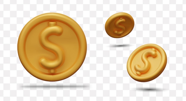 ドルのシンボルを持つ大きな金貨のモデル 銀行用の現実的なお金