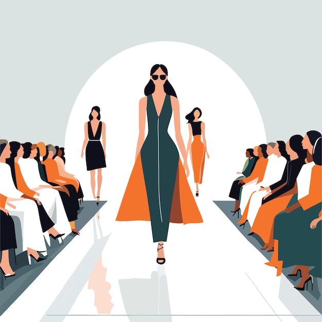 Vector model dressed fashion walking in catwalk