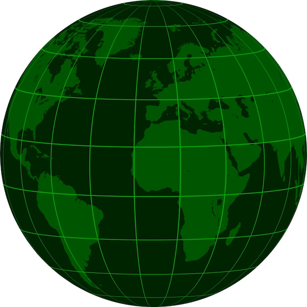 Vector model earth globe continents coordinate grid dark green matrix crisis
