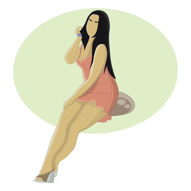 Vector model girl sit on rock and posing flat design