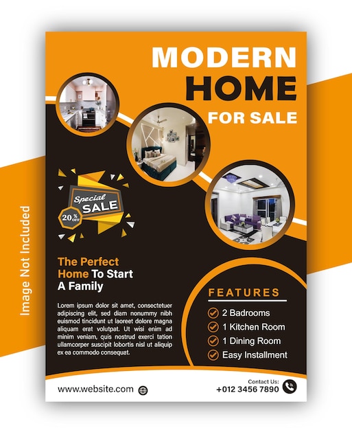 A model home for sale is displayed on a black background